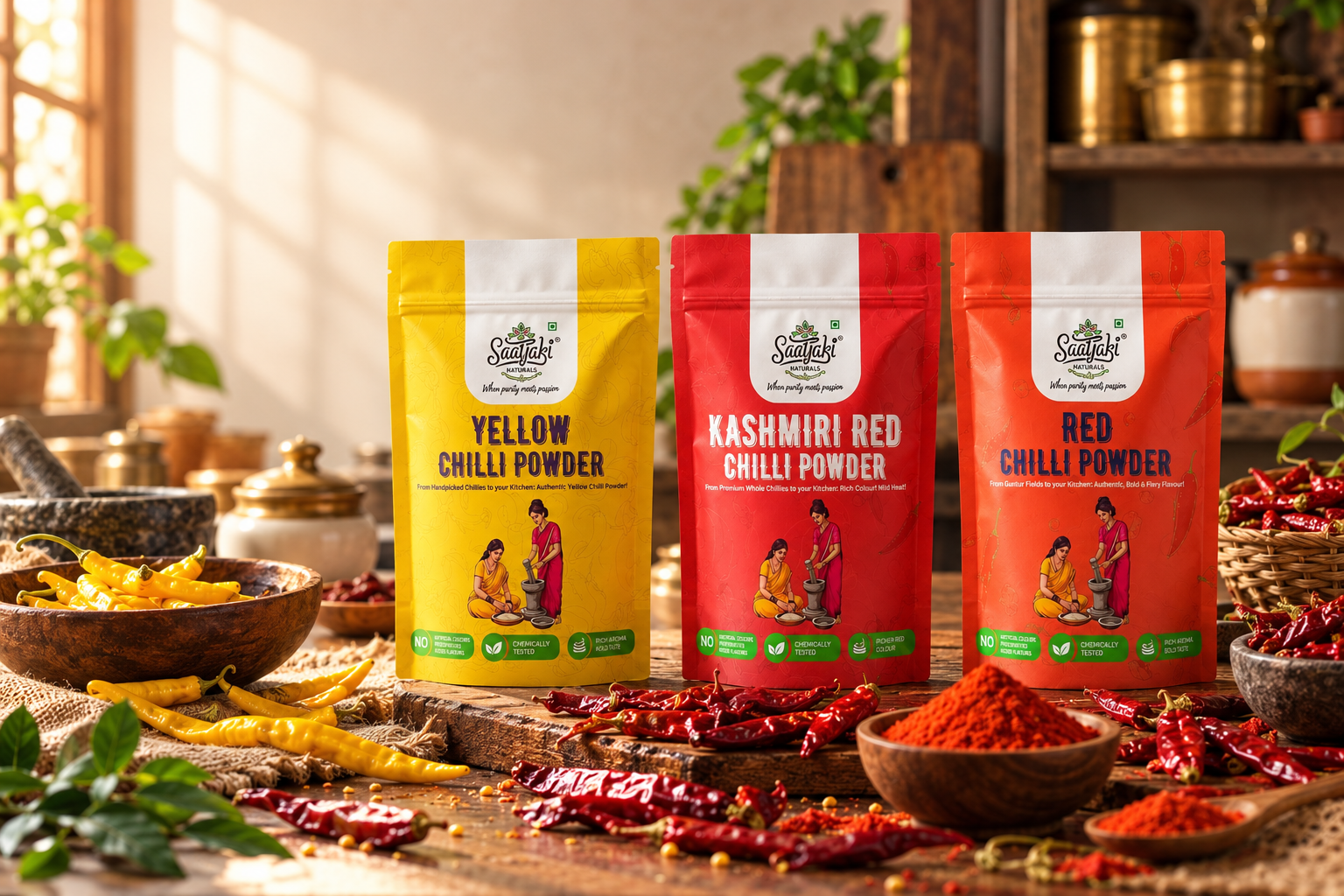 Ready-to-use Indian spice mixes in glass jars with a wooden spoon