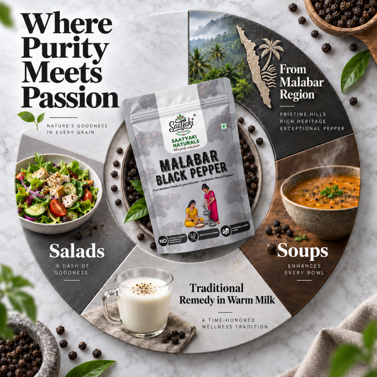 Malabar Black Pepper - Premium Whole Kali Mirch