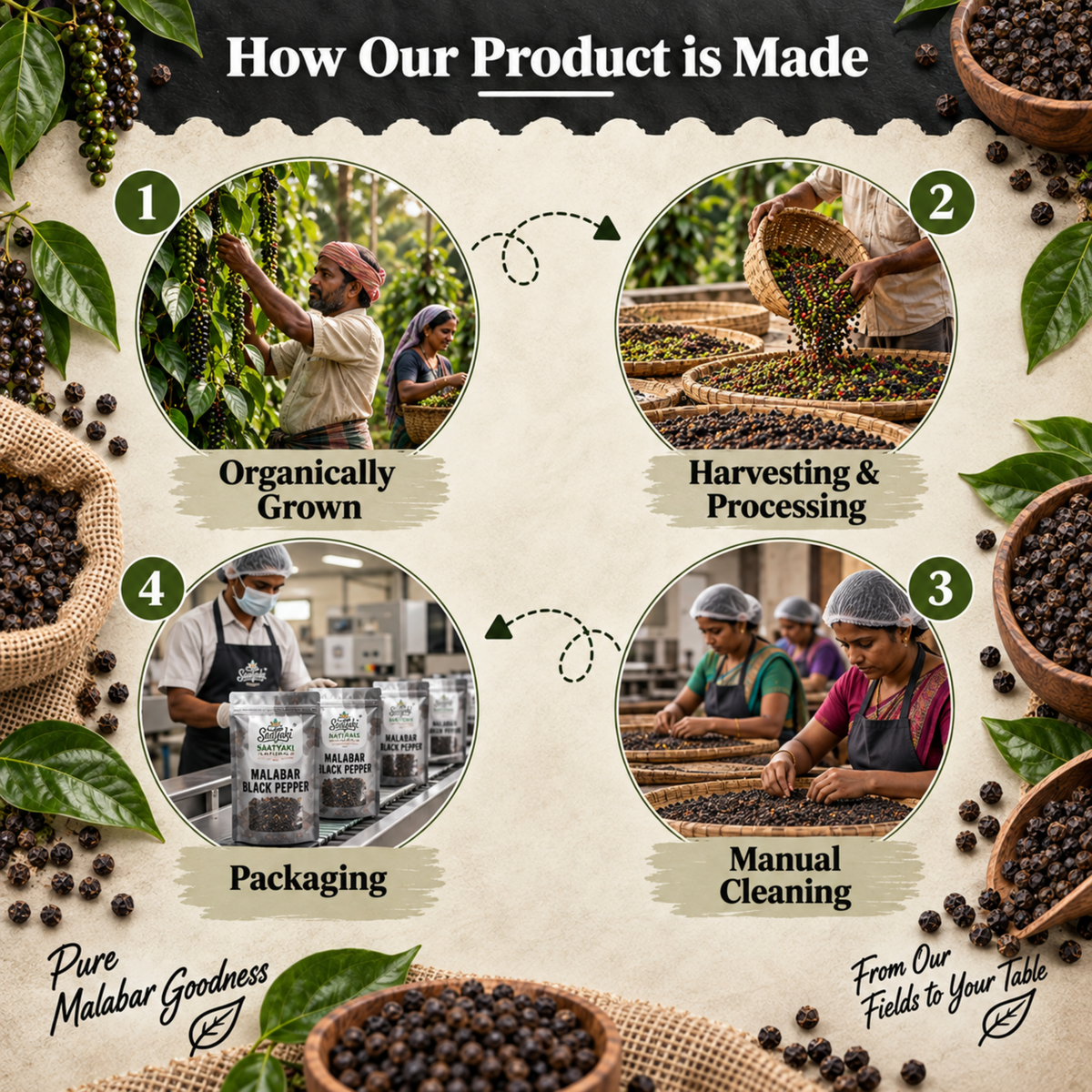 Malabar Black Pepper - Premium Whole Kali Mirch