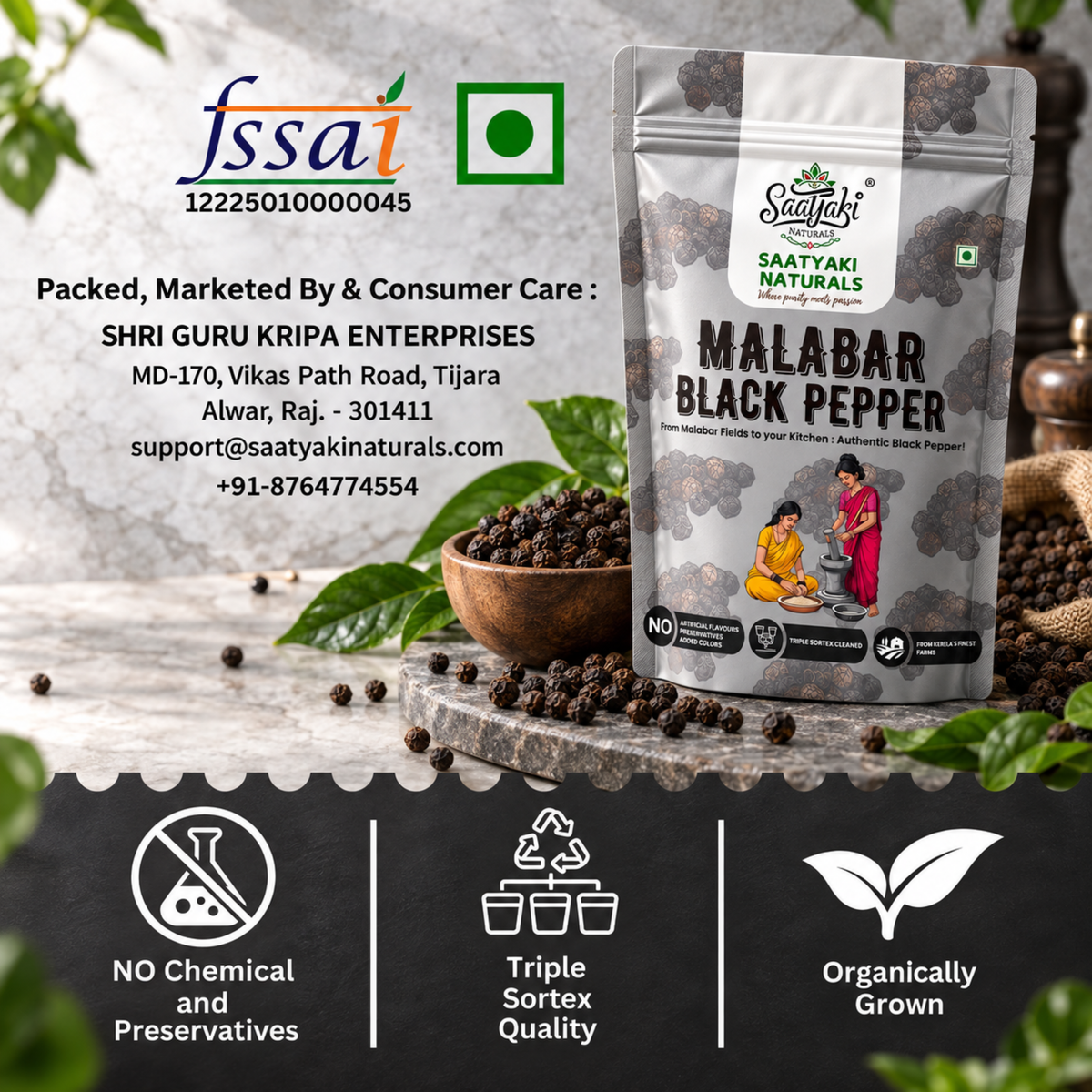 Malabar Black Pepper - Premium Whole Kali Mirch
