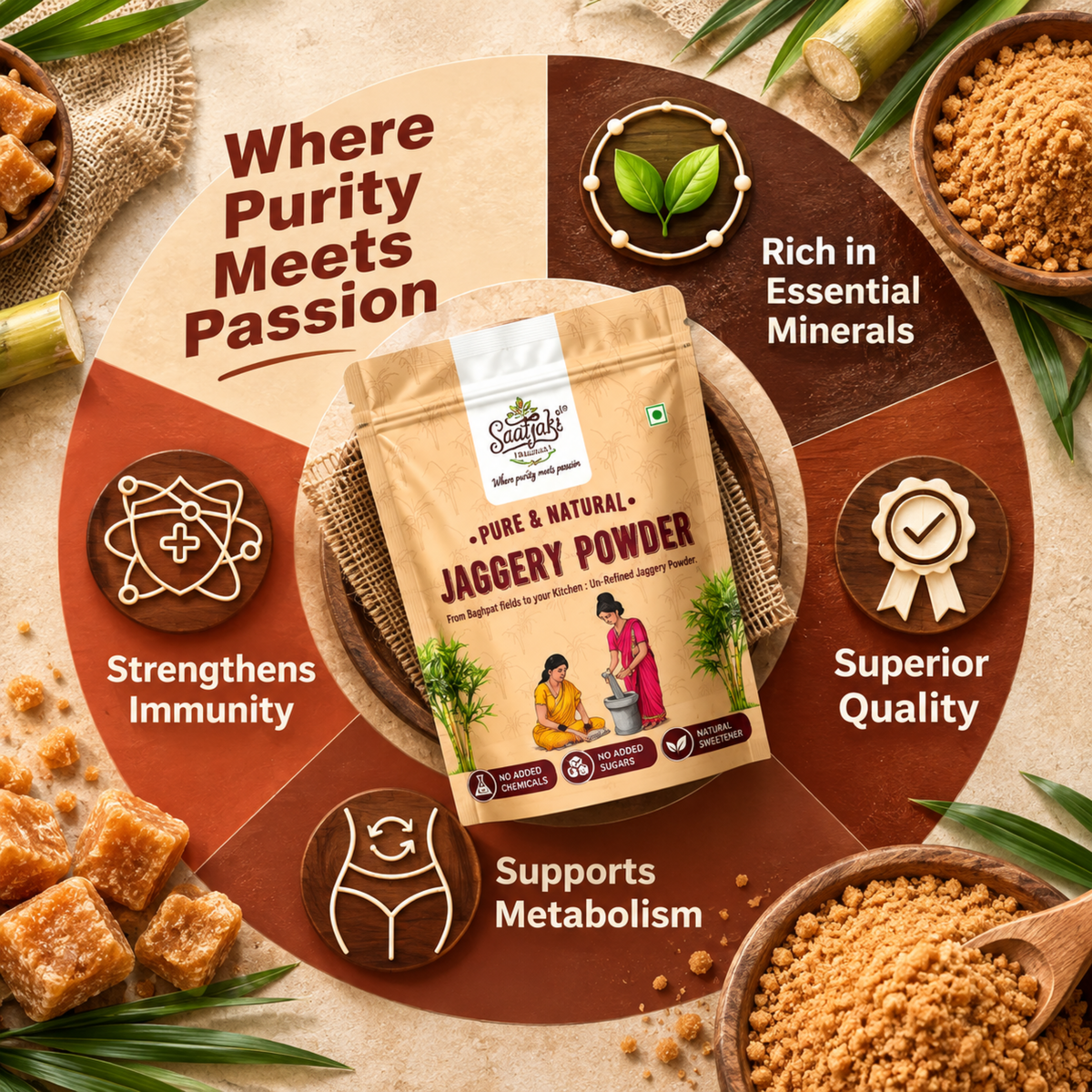 Organic Jaggery Powder - Pure Desi Gur Powder