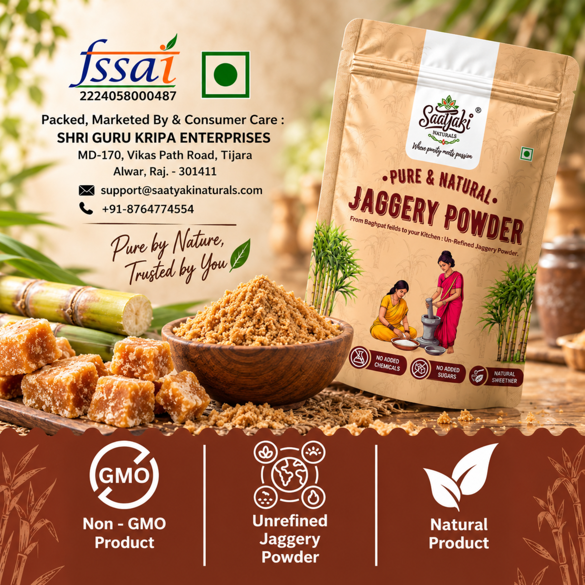 Organic Jaggery Powder - Pure Desi Gur Powder