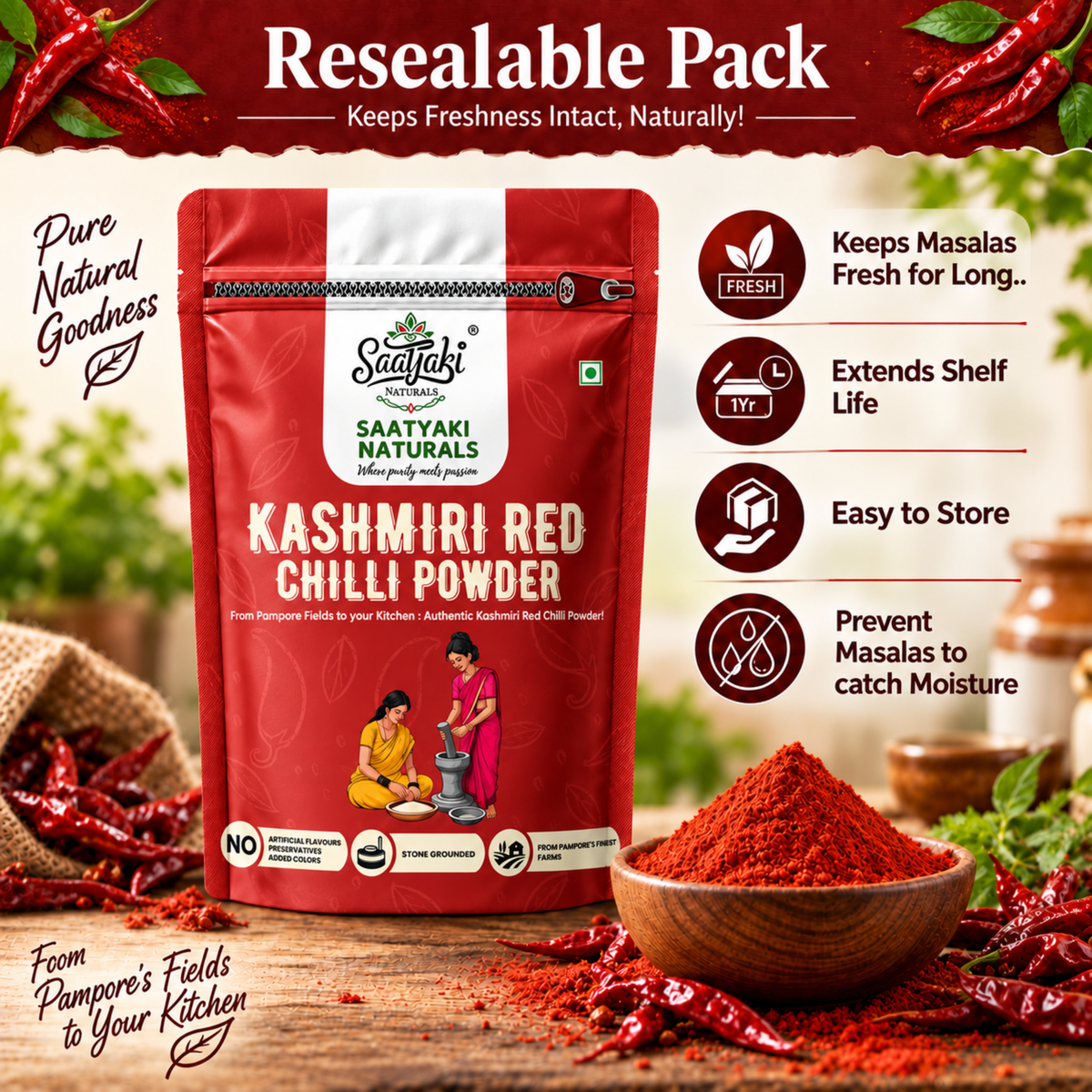Kashmiri Red Chilli Powder - Premium Kashmiri Lal Mirch Powder