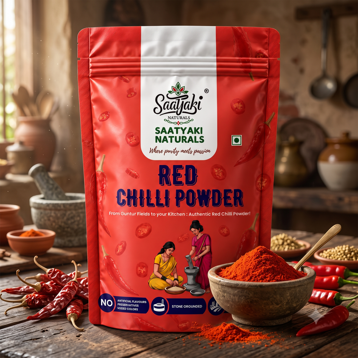 Red Chilli Powder - Stone Grounded, Pure & Stem Cut Lal Mirch Powder