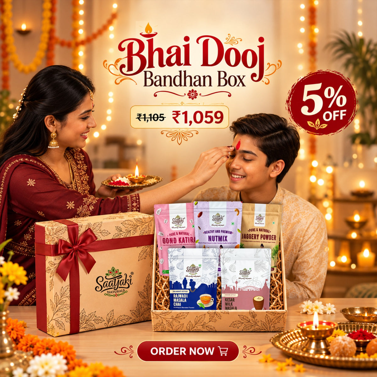 Bhai Dooj Bandhan Box – 5 Festive Favourites Gift Hamper
