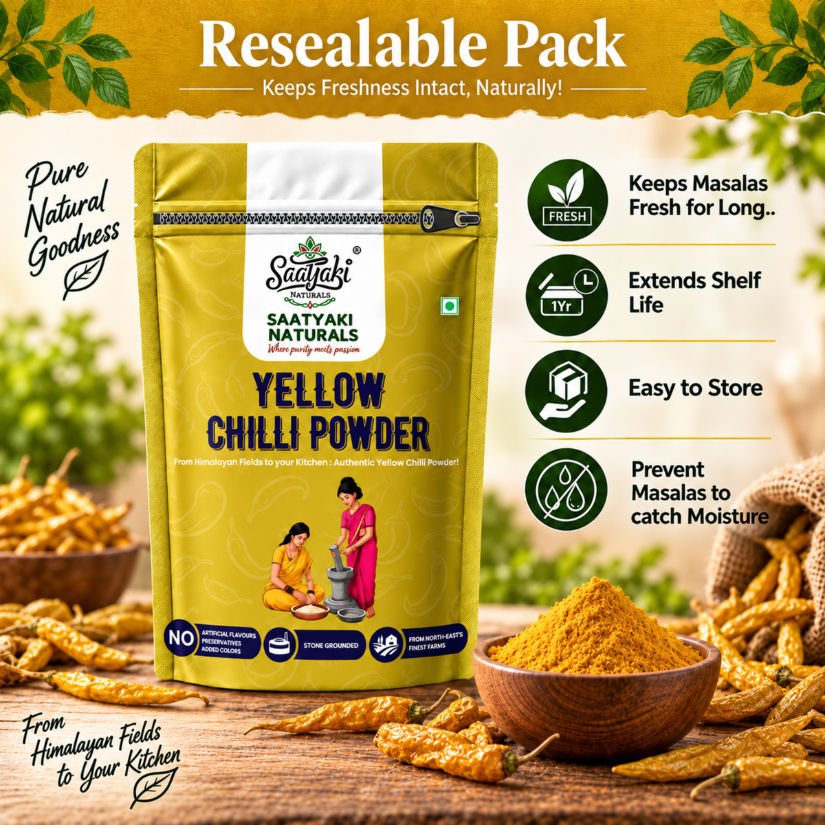 Himalayan Yellow Chilli Powder -Authentic Pili Mirch Powder